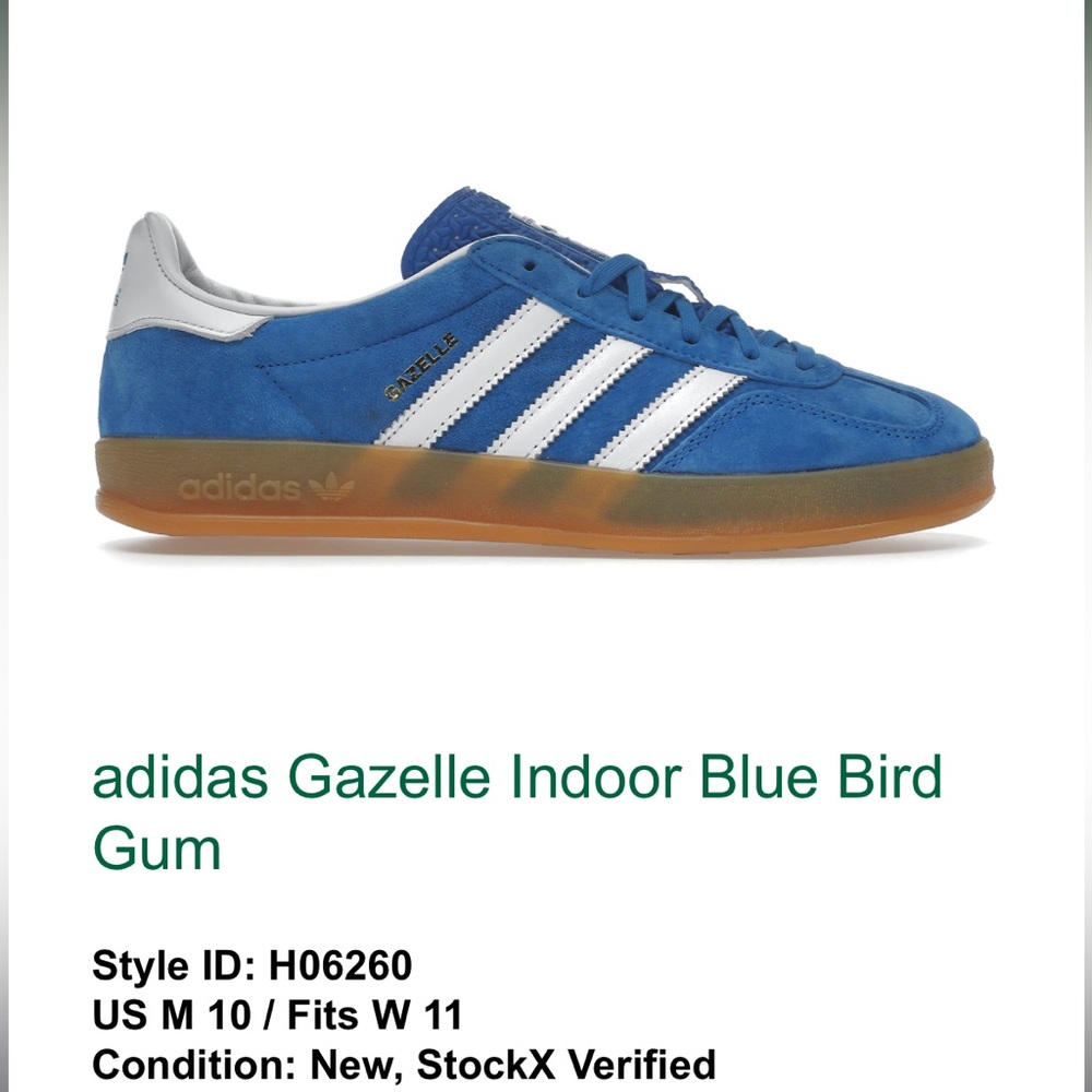 Adidas Gazelle indoor blue bird gum, women’s size 10, adidas sambas